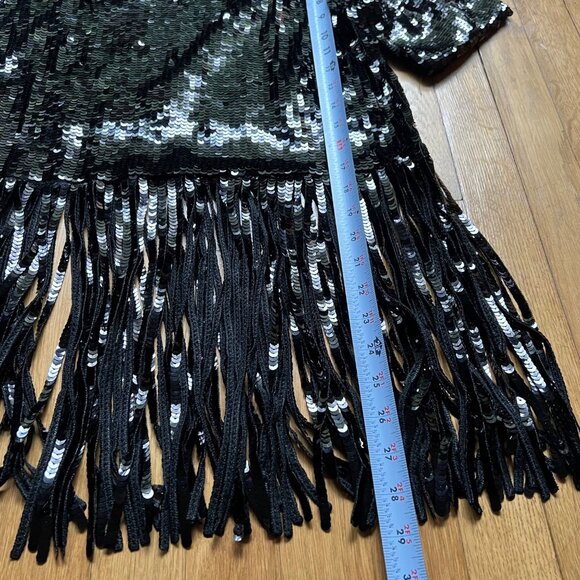Zara Knit Size S Black Round Neck Short Sleeve Sequin Fringe Hem Top NWT - Picture 12 of 16